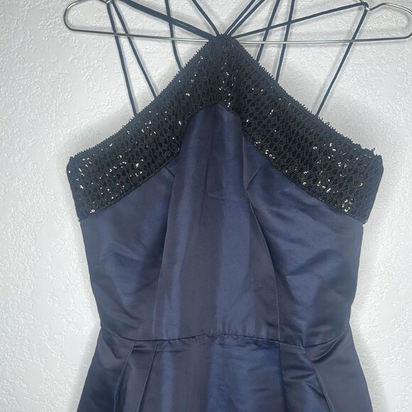 Theia Navy Halter Midi Dress Size 4 - Picture 4 of 13